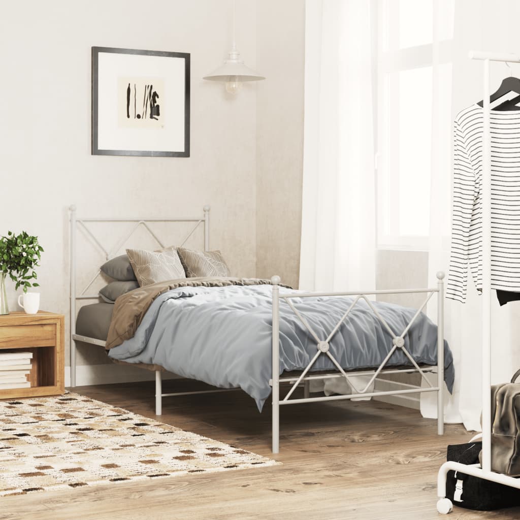 Vetonek Estructura cama sin colchón con estribo metal blanco 75x190 cm