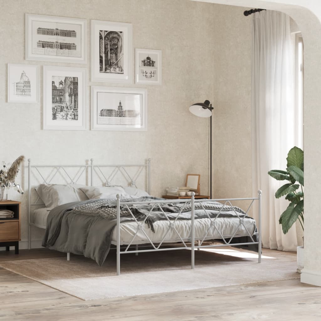 Vetonek Estructura cama sin colchón con estribo metal blanco 137x190 cm