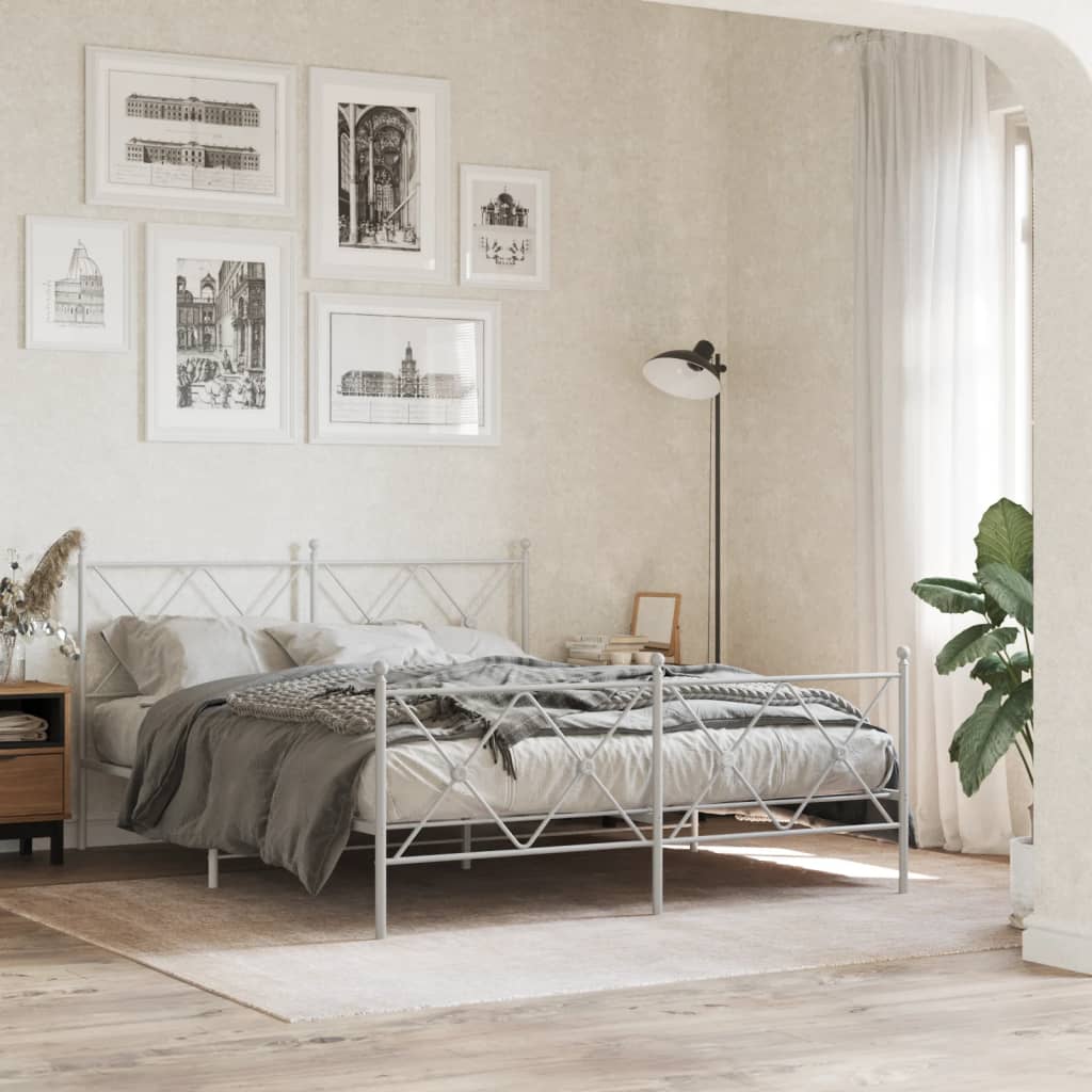 Vetonek Estructura cama sin colchón con estribo metal blanco 150x200 cm