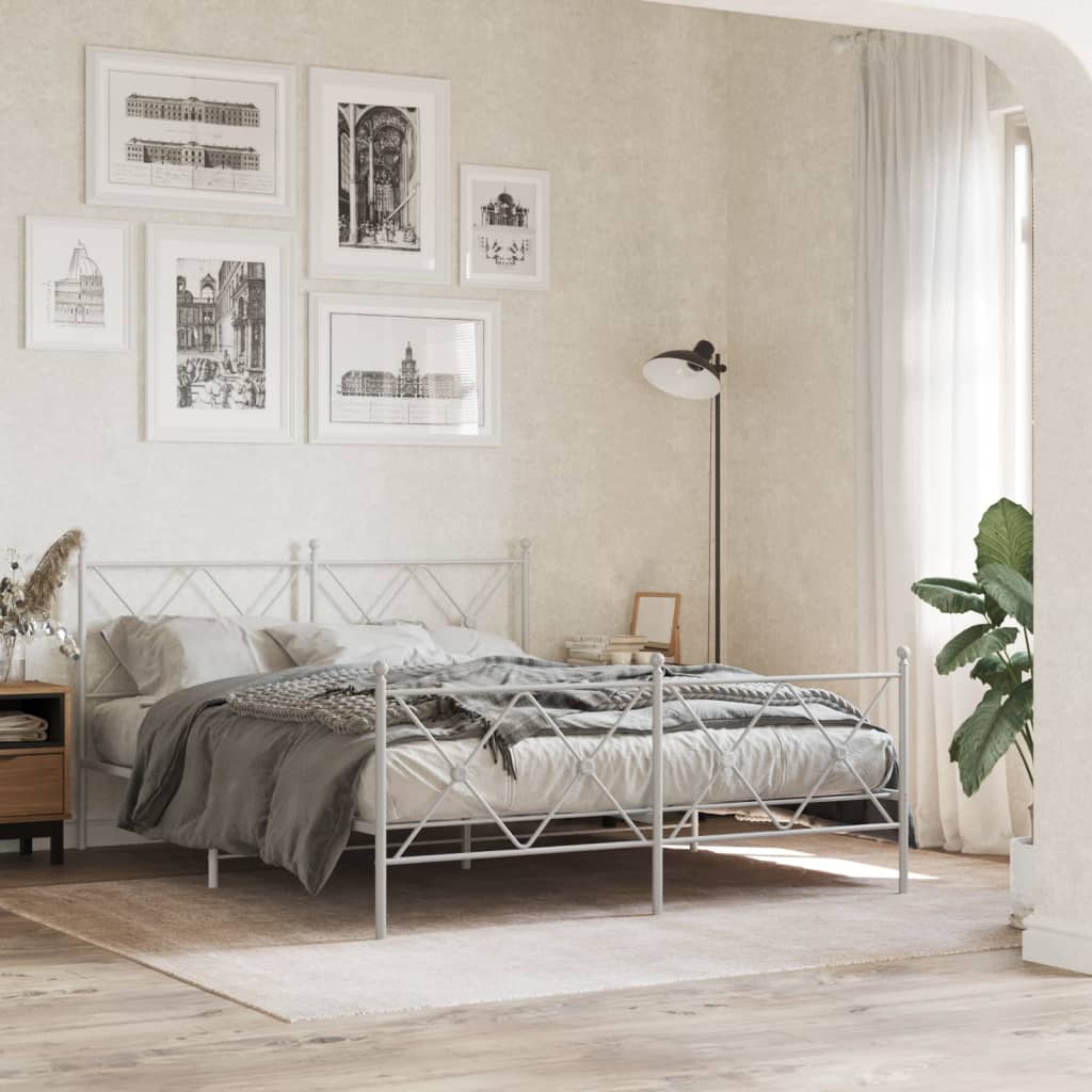 Vetonek Estructura cama sin colchón con estribo metal blanco 160x200 cm