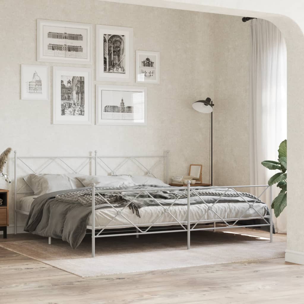 Vetonek Estructura cama sin colchón con estribo metal blanco 200x200 cm