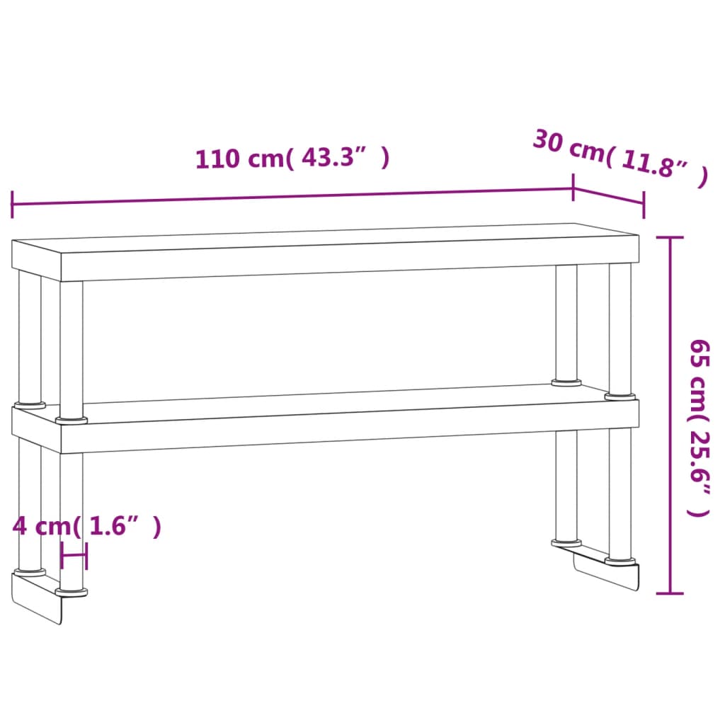 TAULA DE TREBALLA 2 PLANIES Acer inoxidable 110x30x65 cm