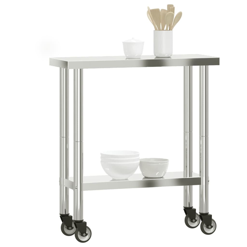 Mesa de trabajo de cocina con ruedas acero inox 82,5x30x85 cm V60