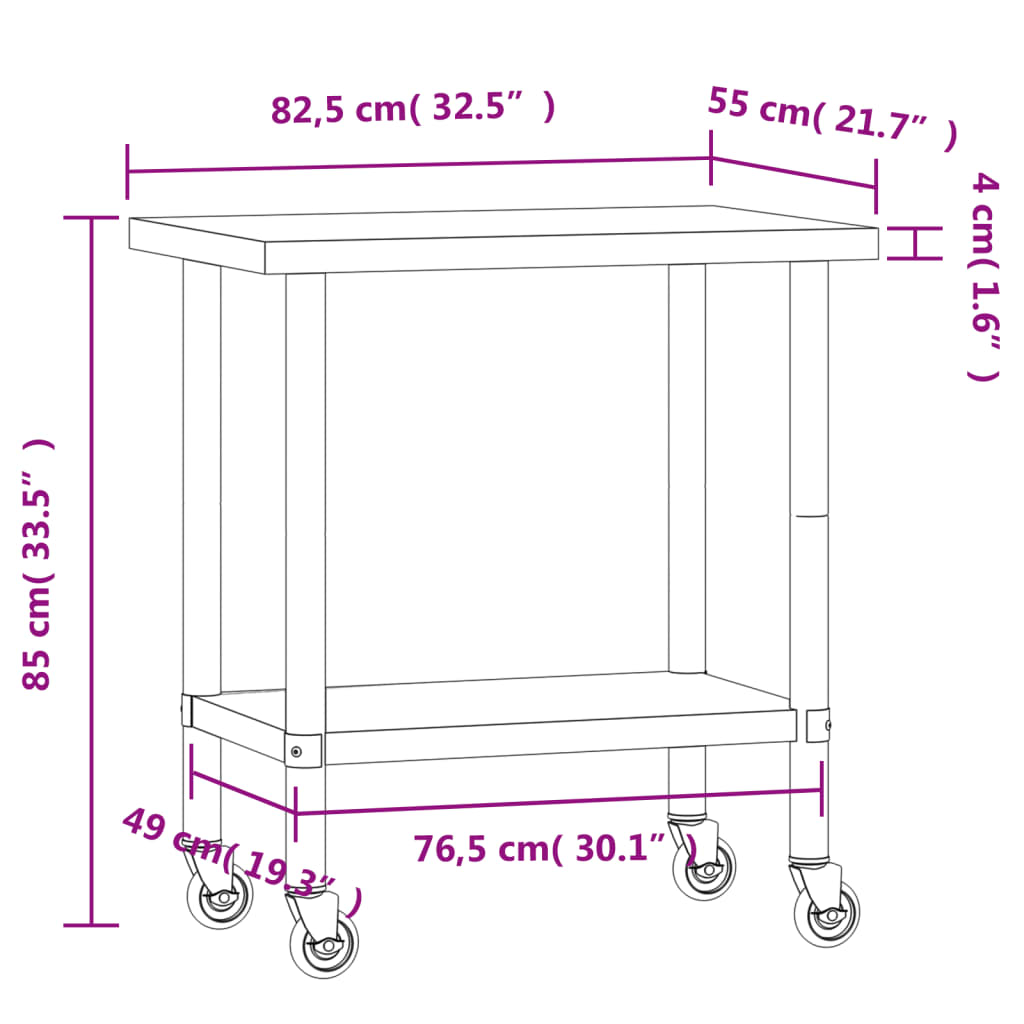 Kitchen work table with stainless steel 82.5x55x85 cm