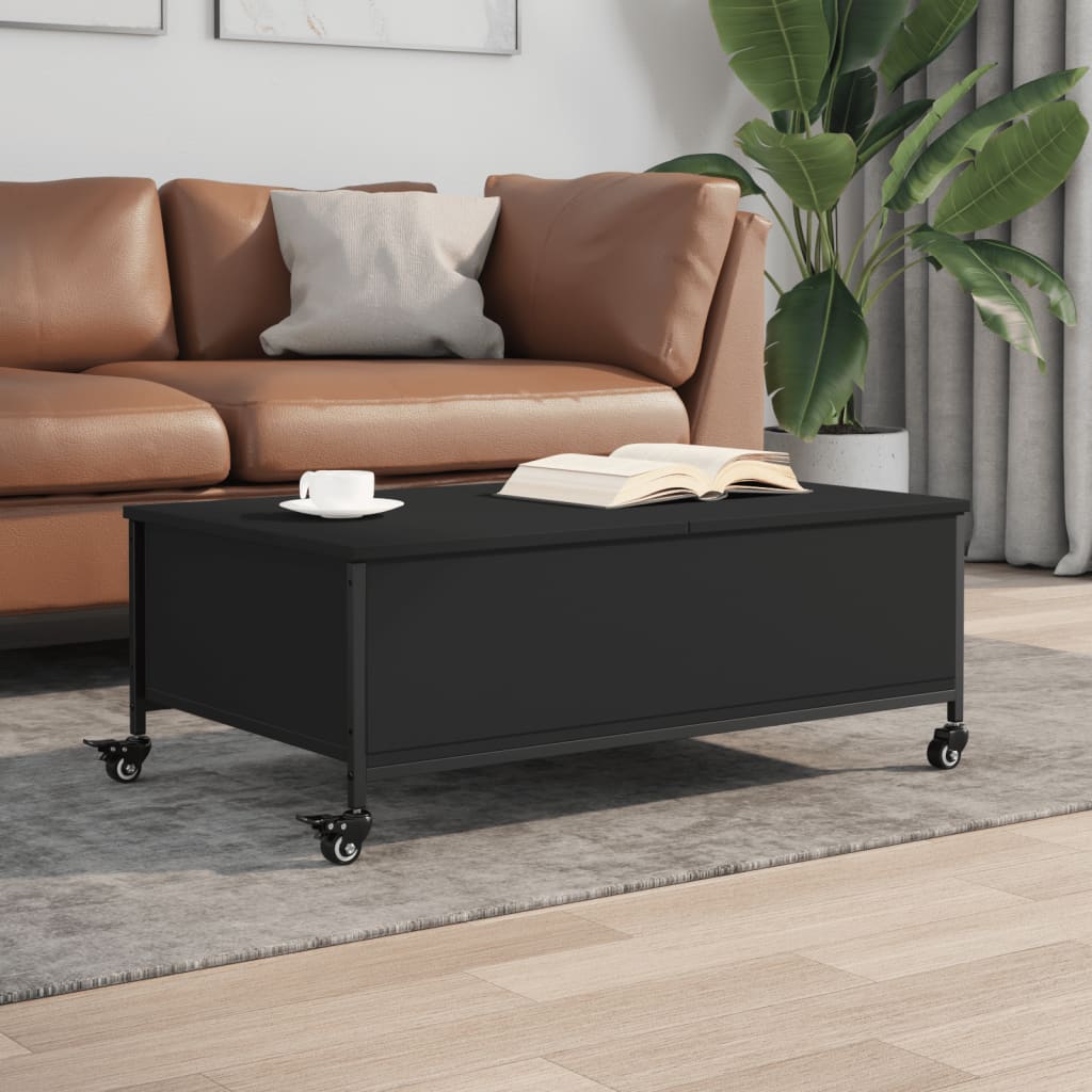 Vetonek Mesa de centro con ruedas madera ingeniería negro 91x55x34 cm