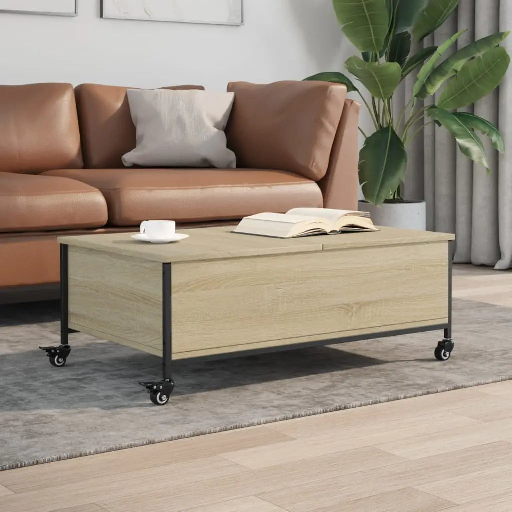 Vetonek Mesa de centro con ruedas madera ingeniería Sonoma 91x55x34 cm