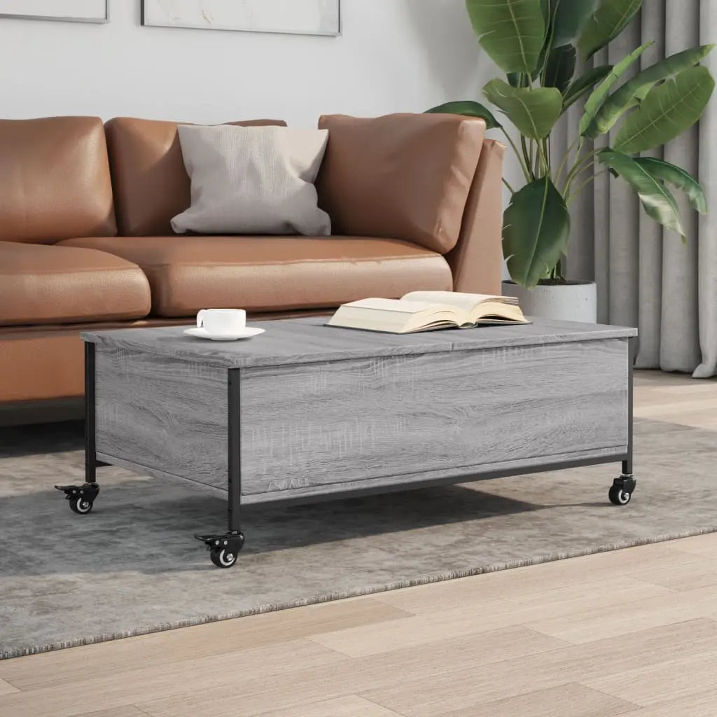 Vetonek Mesa de centro con ruedas madera ingeniería gris 91x55x34 cm