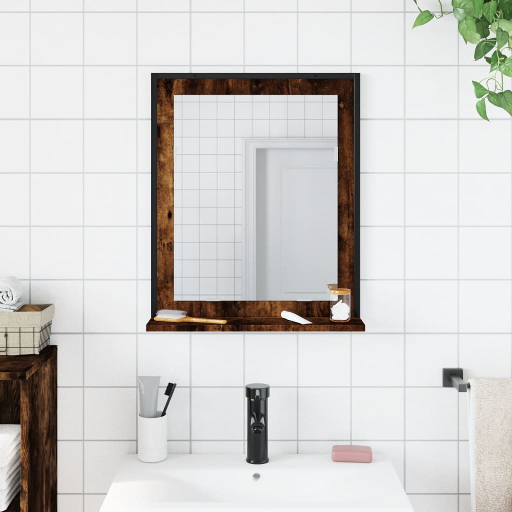 Bathroom mirror with Smoked oak engineering shelf