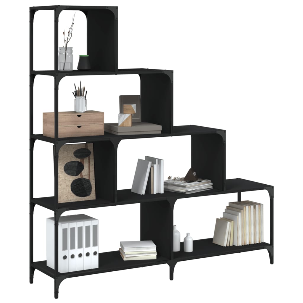 Vetonek Librería con 4 peldaños madera ingeniería negro 139x33,5x149 cm