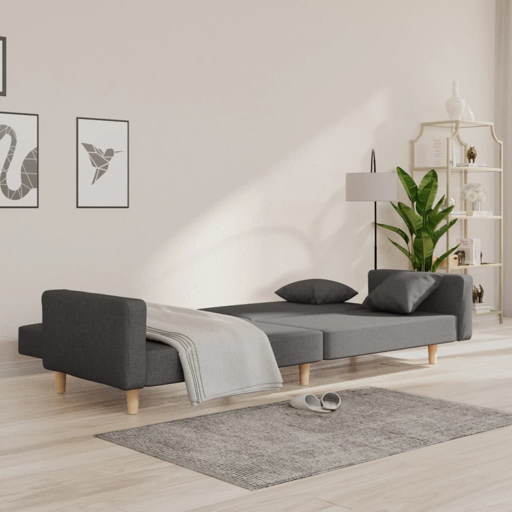 Sofá cama de 2 plazas con dos almohadas tela gris oscuro