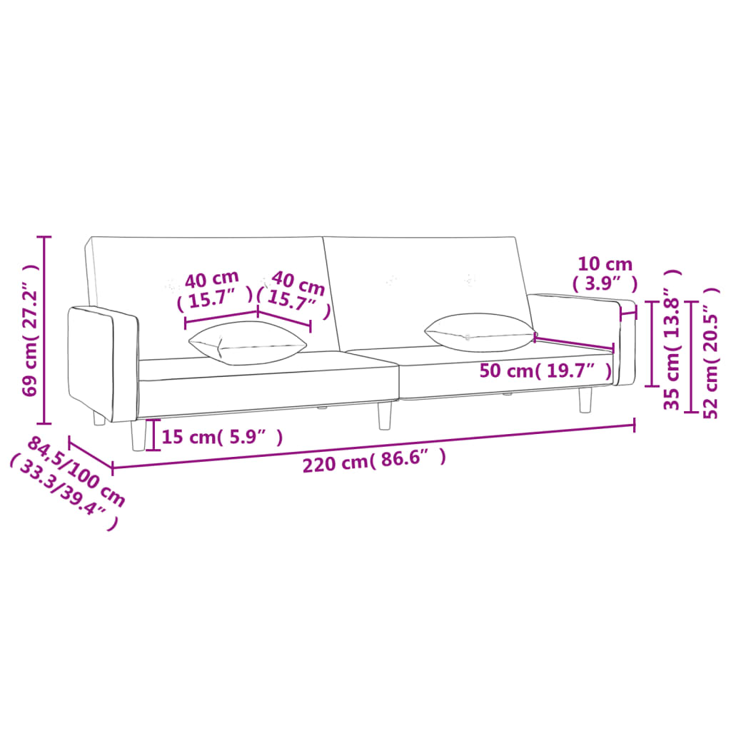 2 -seater bed sofa with two dark brown cloth pillows