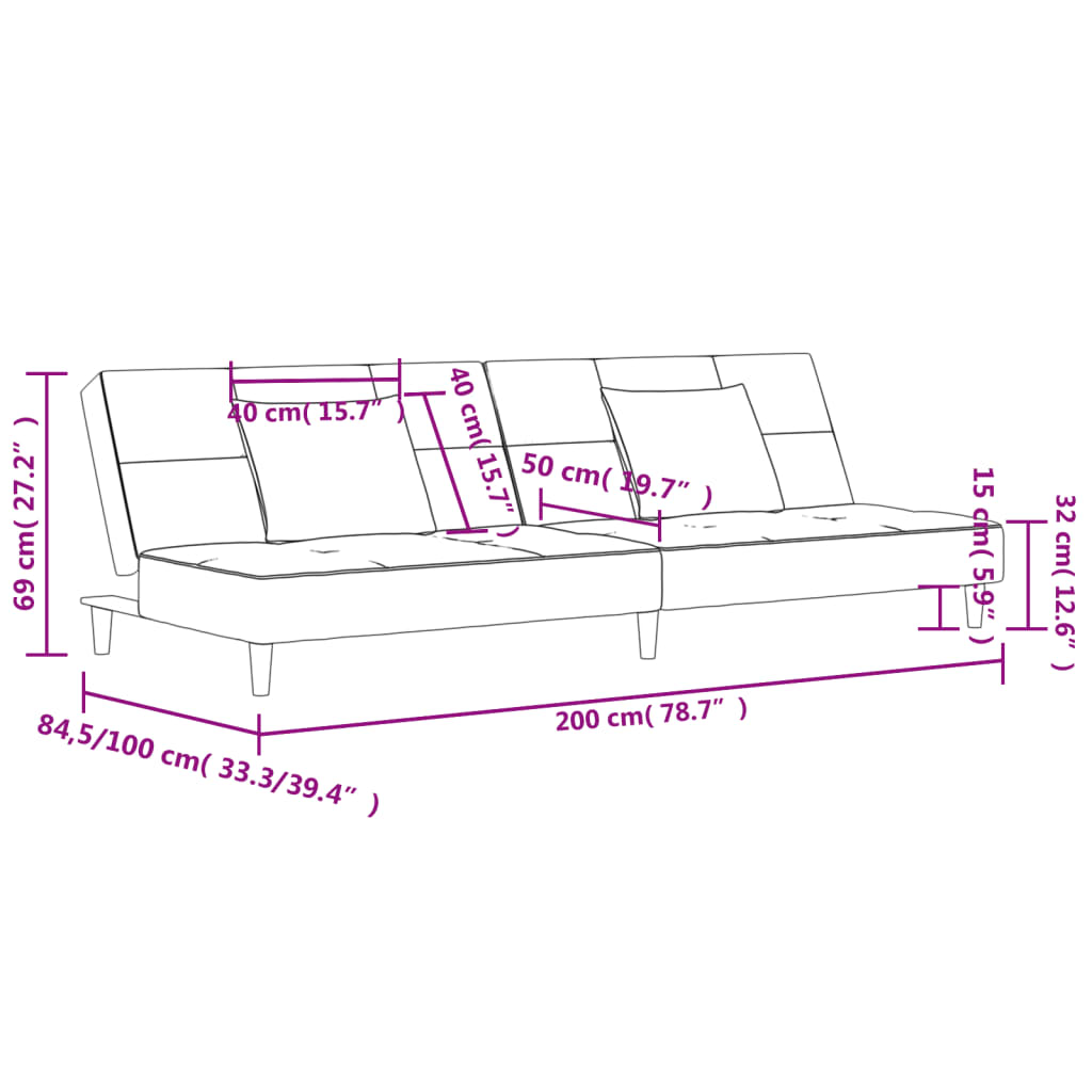 2 -Eguneko ohe sofa bi belusezko bi belusezko burko ilunekin