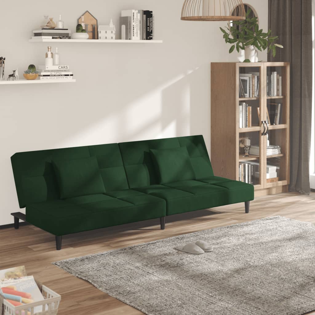 Vetonek Sofá cama de 2 plazas con dos almohadas terciopelo verde oscuro