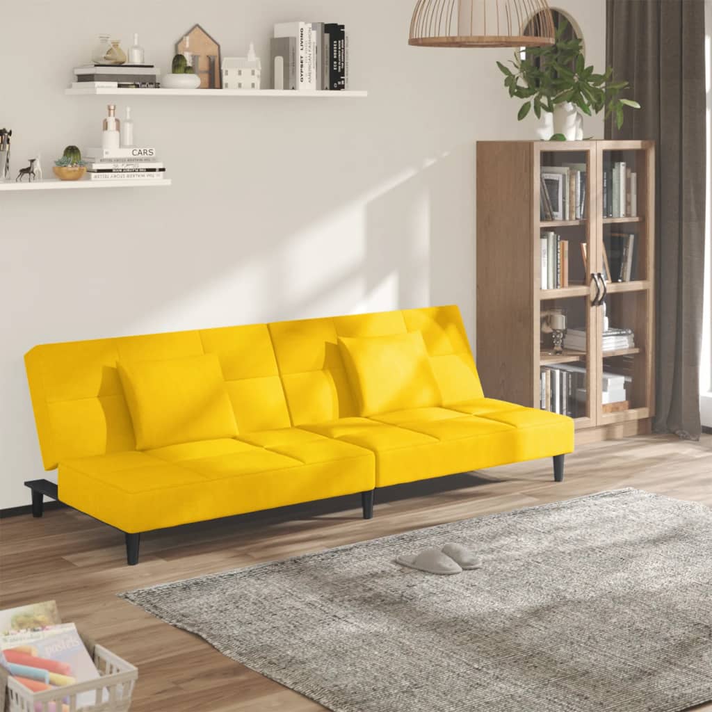 Vetonek Sofá cama de 2 plazas con dos almohadas terciopelo amarillo