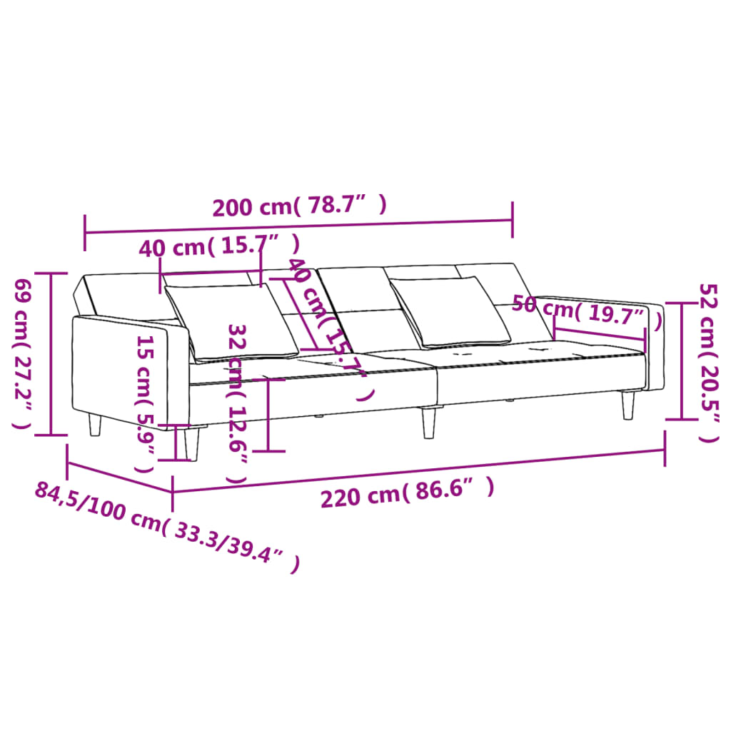 2 -Eguneko ohe sofa bi belusezko bi belusezko burko ilunekin