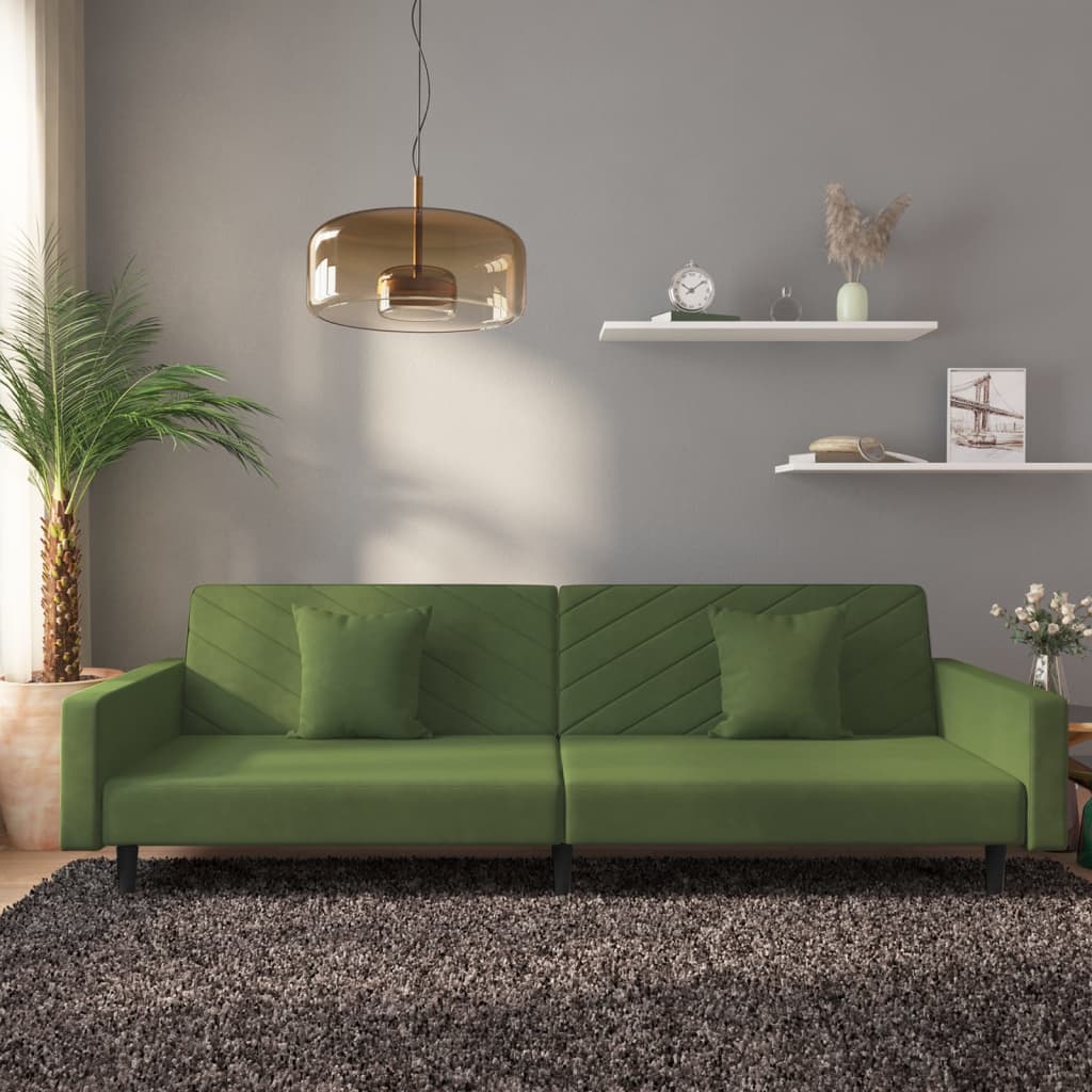 Vetonek Sofá cama de 2 plazas con dos almohadas terciopelo verde oscuro