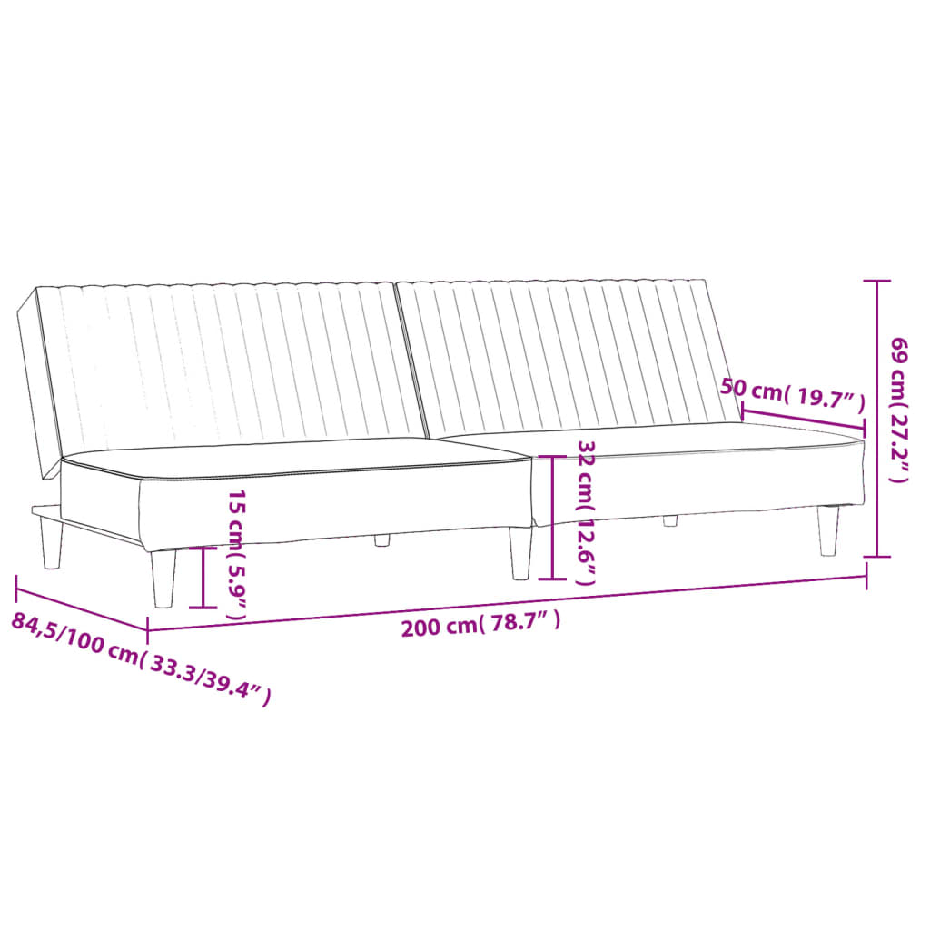 Sofá cama de 2 plazas terciopelo azul