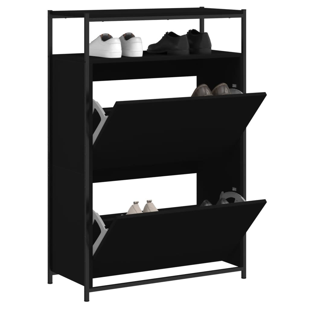 Vetonek Zapatero de madera de ingeniería negro 75x34x112 cm