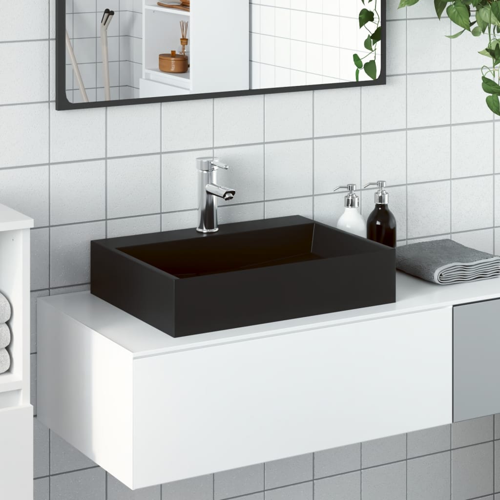 Vetonek Lavabo de fundición de mineral/mármol negro mate 50x38x11 cm