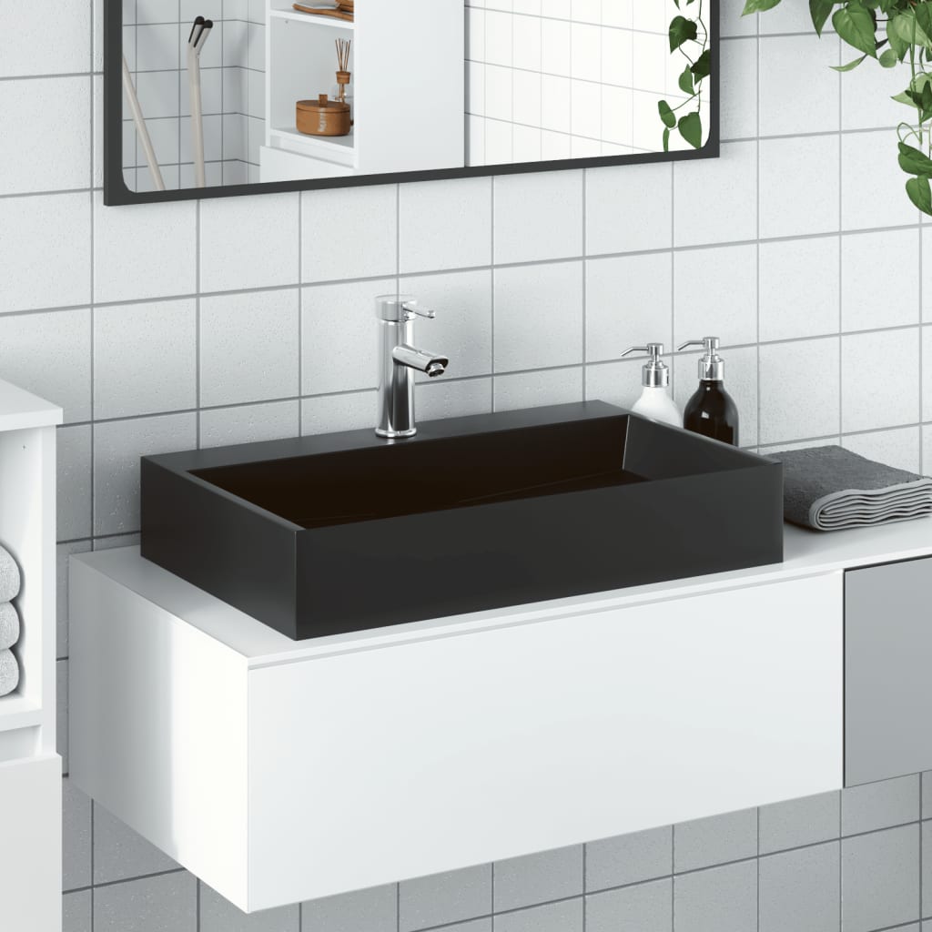 Vetonek Lavabo de fundición de mineral/mármol negro mate 60x38x11 cm