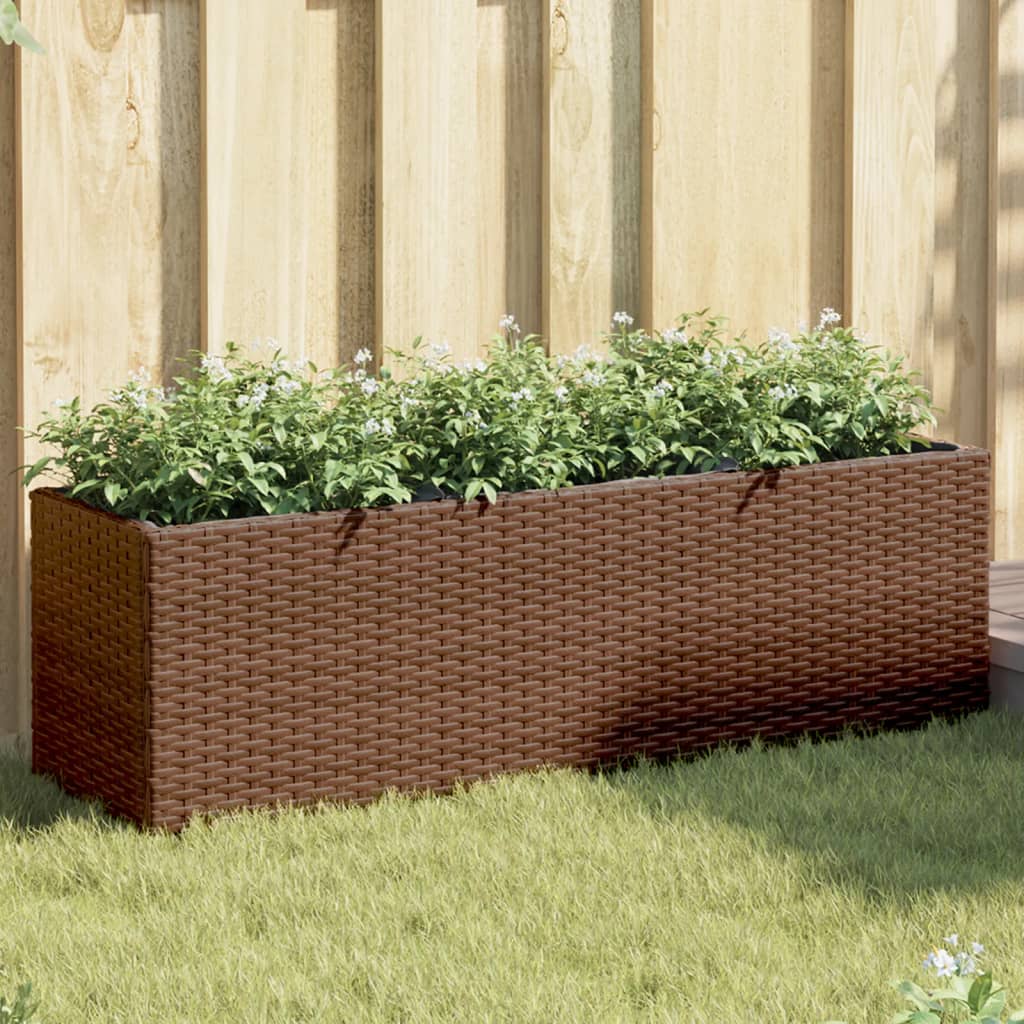 Vetonek Jardinera con 3 maceteros ratán sintético marrón 105x30x32 cm