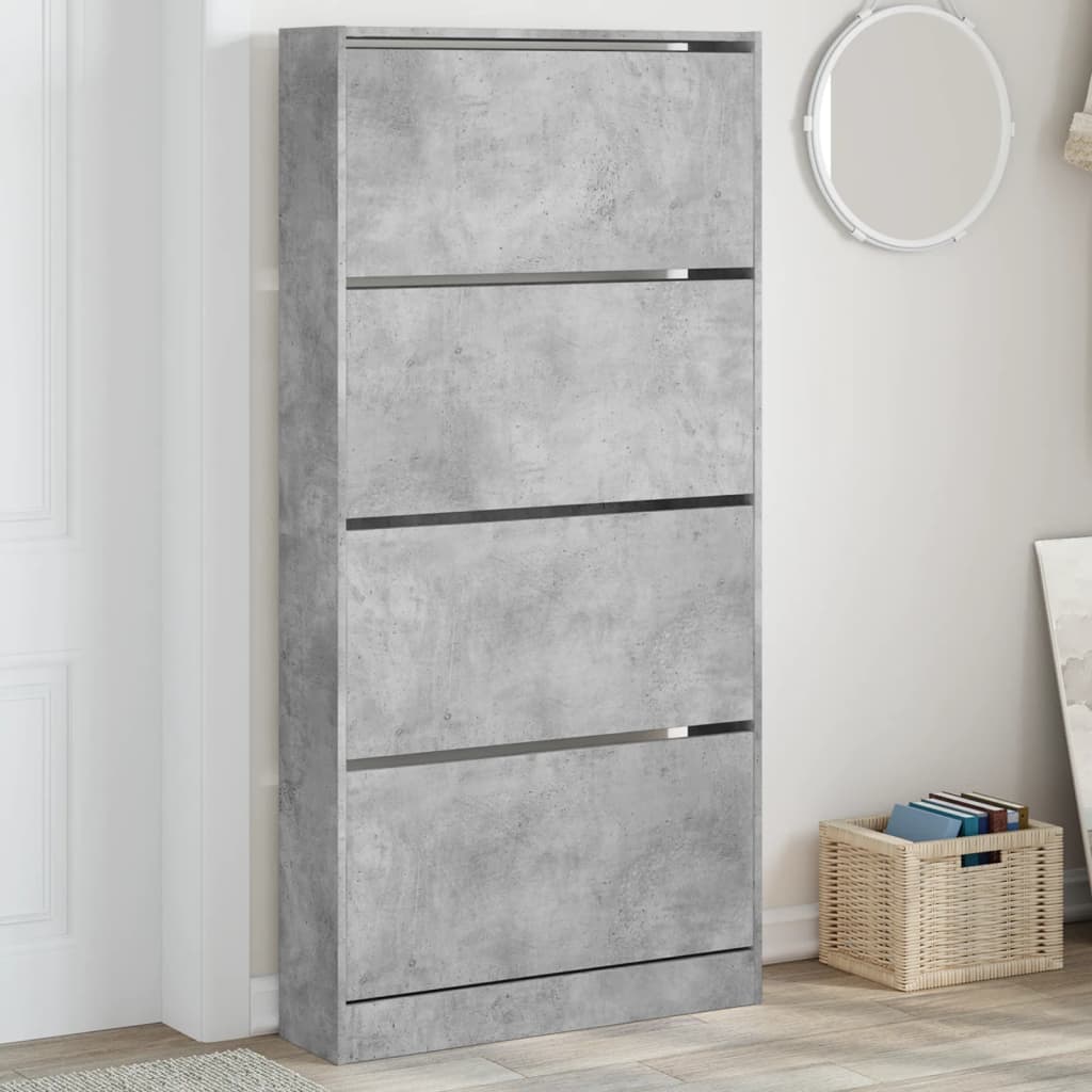 Vetonek Mueble zapatero 4 cajones abatibles gris hormigón 80x21x163,5cm