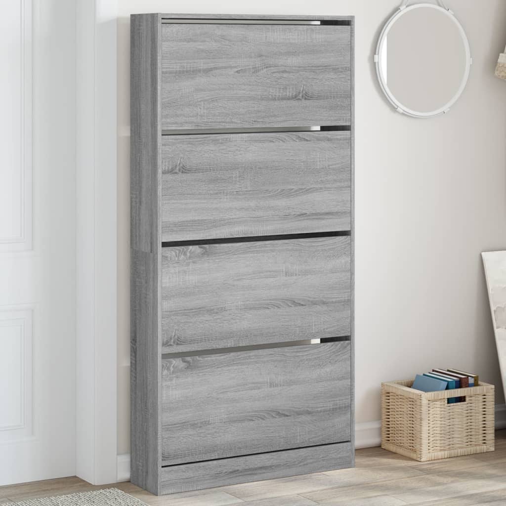 Vetonek Mueble zapatero 4 cajones abatibles gris Sonoma 80x21x163,5 cm