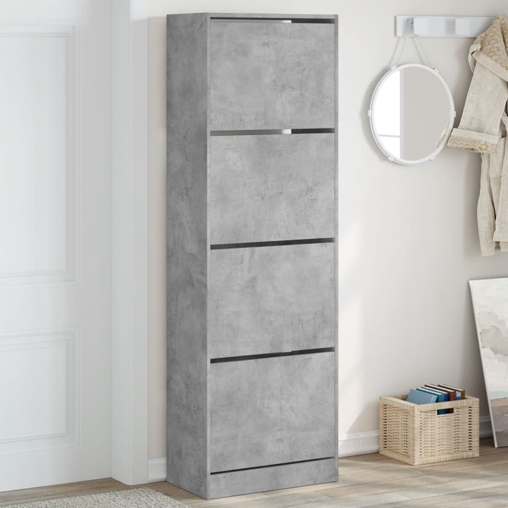 Vetonek Mueble zapatero 4 cajones abatibles gris hormigón 60x34x187,5cm