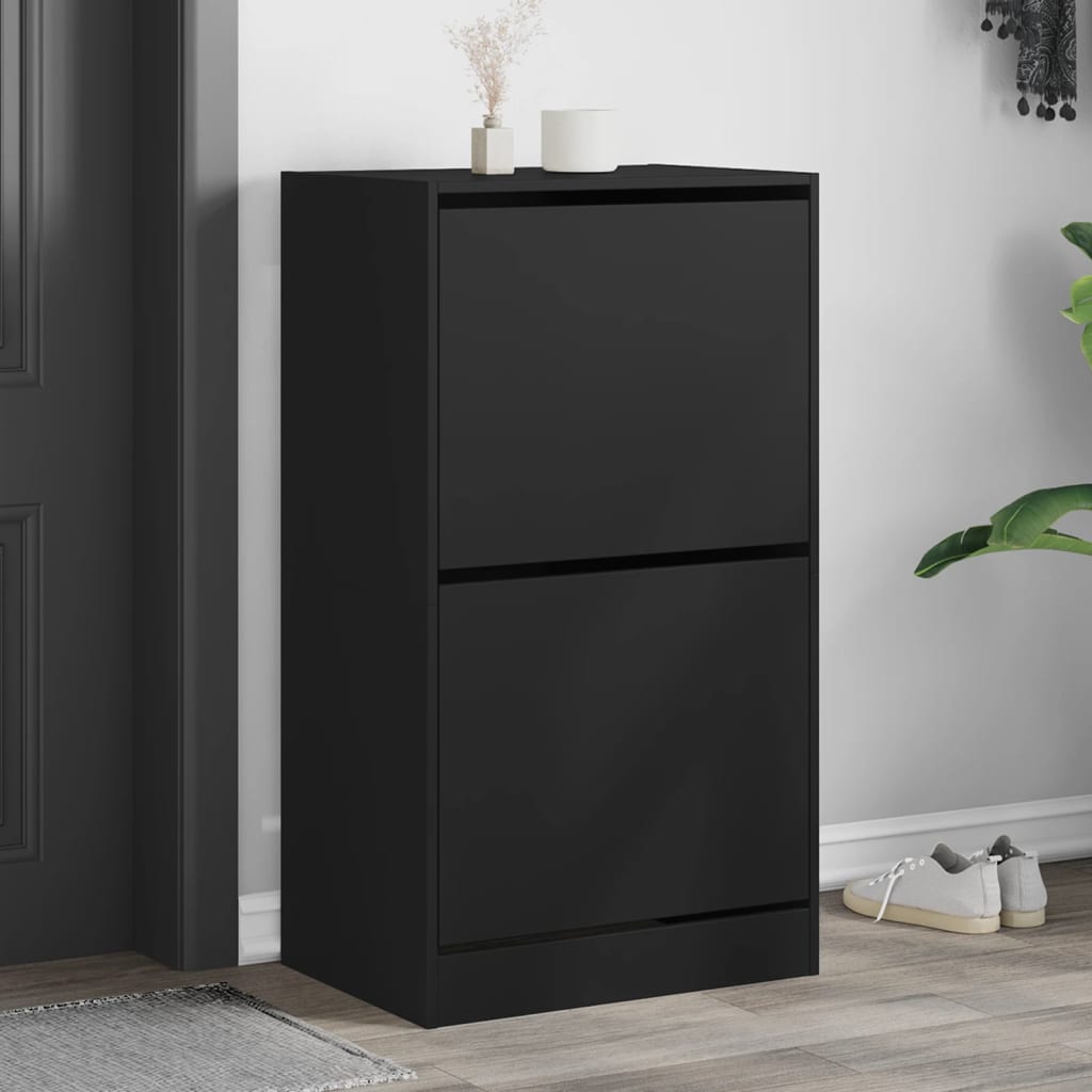 Vetonek Mueble zapatero con 2 cajones abatibles negro 60x42x108 cm