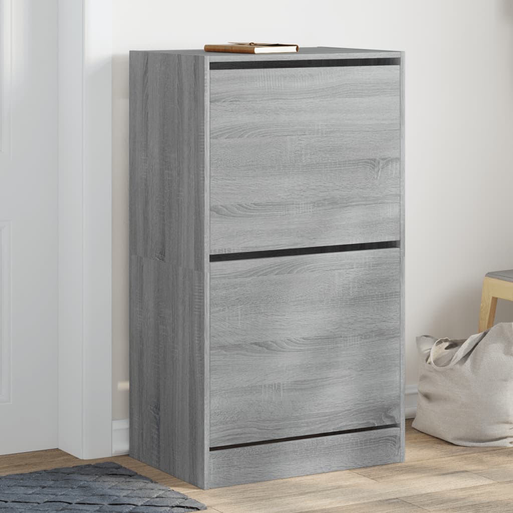 Vetonek Mueble zapatero 2 cajones abatibles gris Sonoma 60x42x108 cm