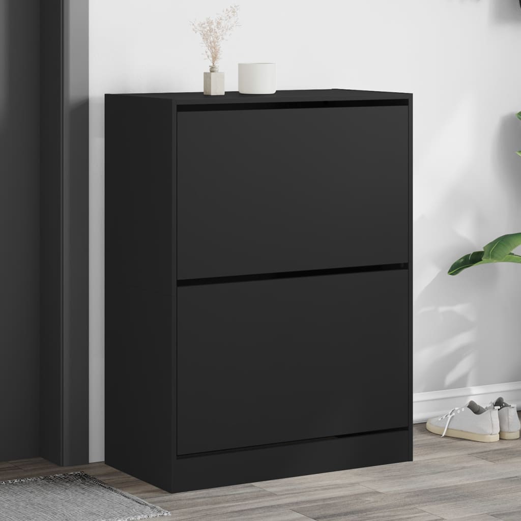 Vetonek Mueble zapatero con 2 cajones abatibles negro 80x42x108 cm