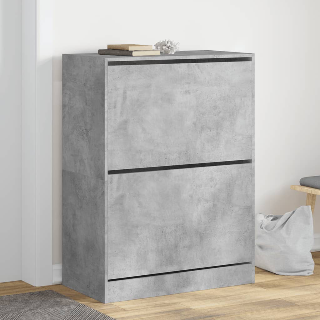 Vetonek Mueble zapatero 2 cajones abatibles gris hormigón 80x42x108 cm