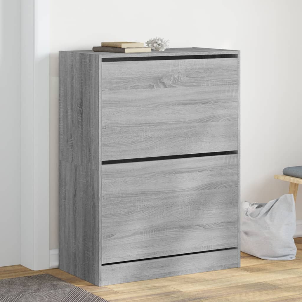 Vetonek Mueble zapatero 2 cajones abatibles gris Sonoma 80x42x108 cm