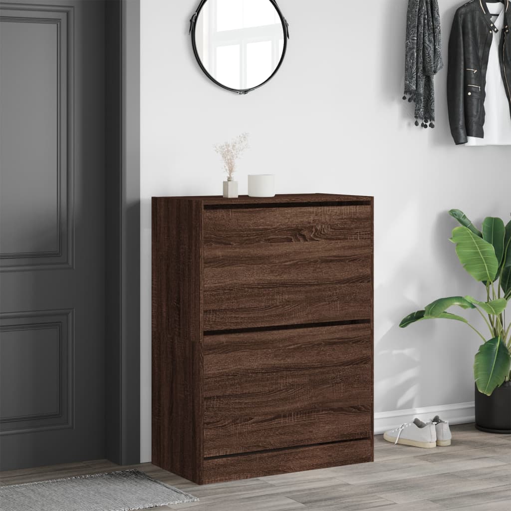 Cabinet zapatero 2 cassetti pieghevoli rovere marrone 80x42x108 cm