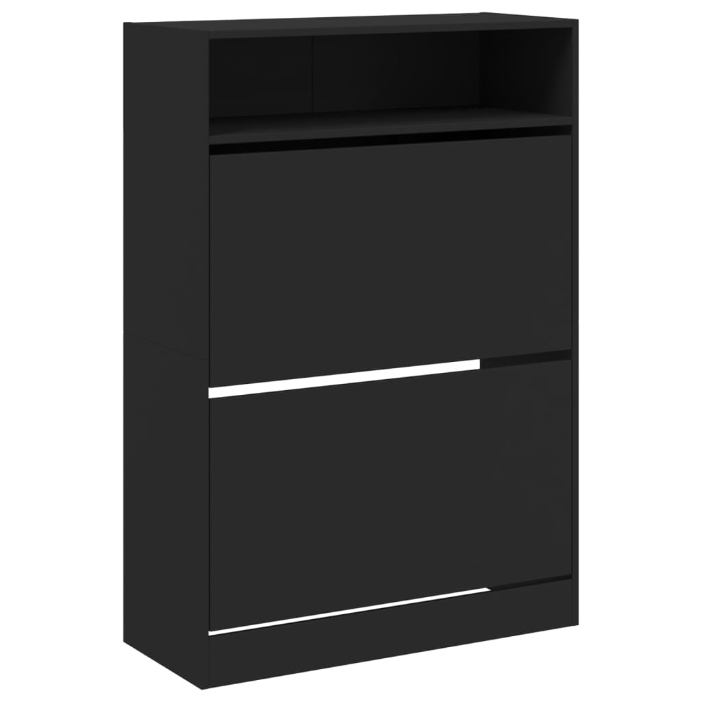 Mueble zapatero con 2 cajones abatibles negro 80x34x116 cm - Vetonek