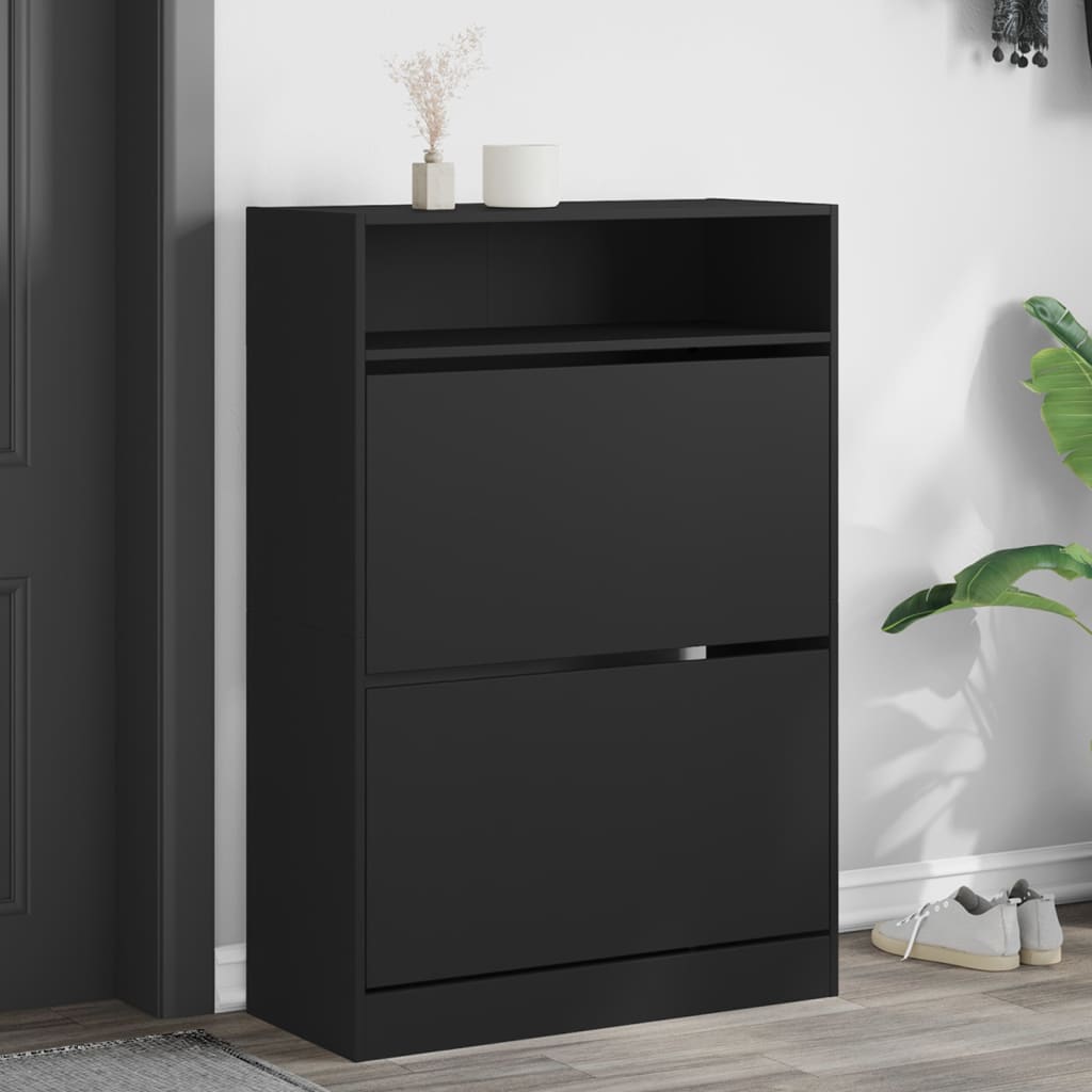 Vetonek Mueble zapatero con 2 cajones abatibles negro 80x34x116 cm