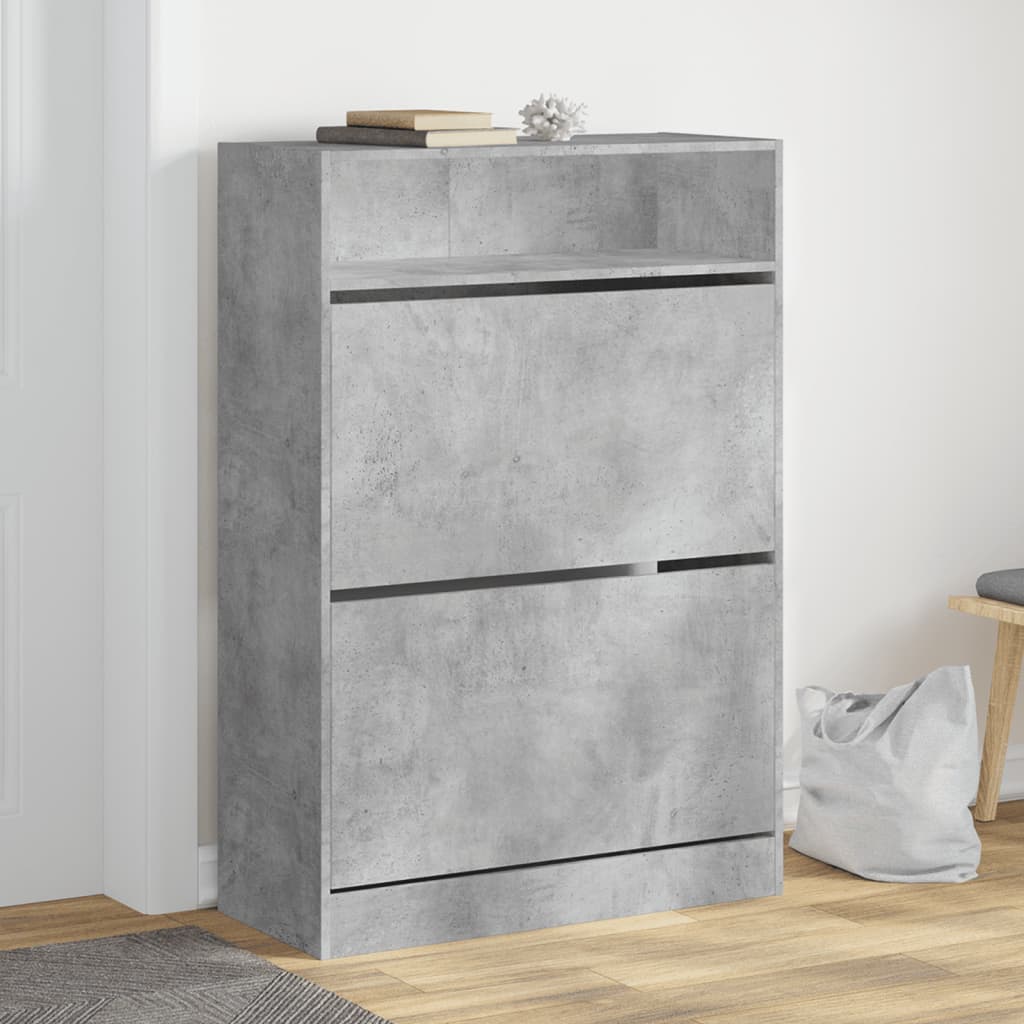 Vetonek Mueble zapatero 2 cajones abatibles gris hormigón 80x34x116 cm