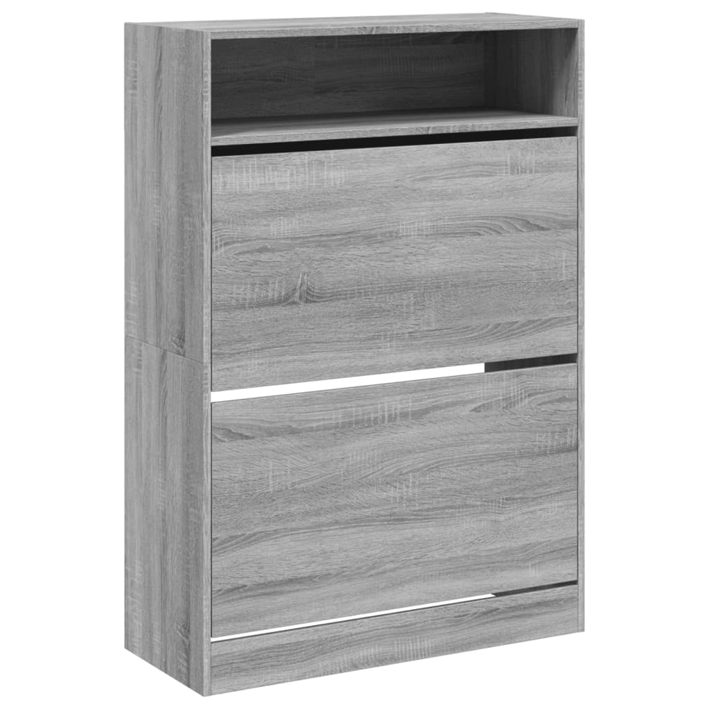 Mueble zapatero 2 cajones abatibles gris Sonoma 80x34x116 cm - Vetonek