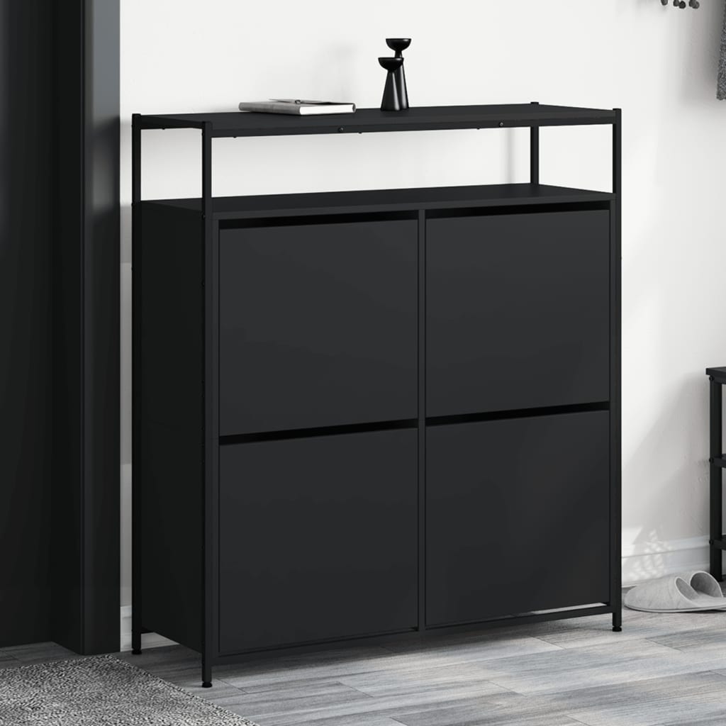 Vetonek Mueble zapatero con 4 cajones abatibles negro 100x34x112 cm