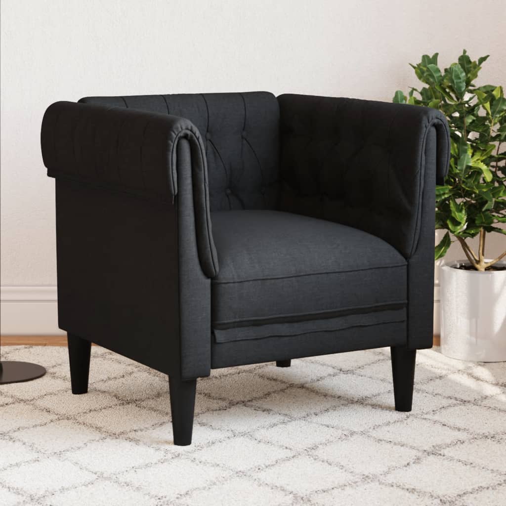 Vetonek Sillón Chesterfield de tela negro