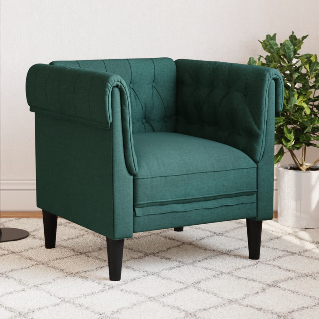 Vetonek Sillón Chesterfield de tela verde oscuro