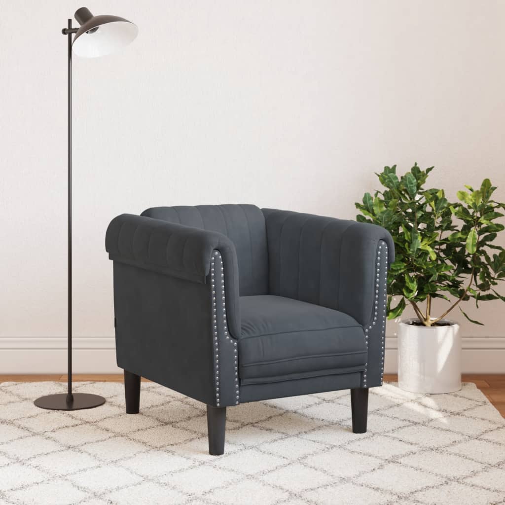 Dark gray velvet armchair