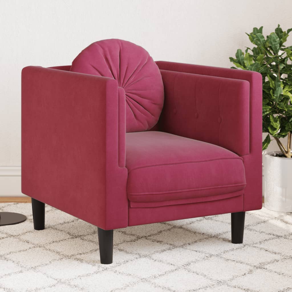 Vetonek Sillón con cojín terciopelo rojo tinto