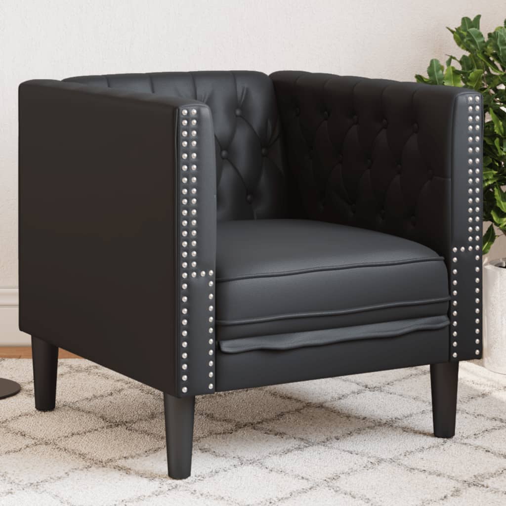 Vetonek Sillón Chesterfield de cuero artificial negro