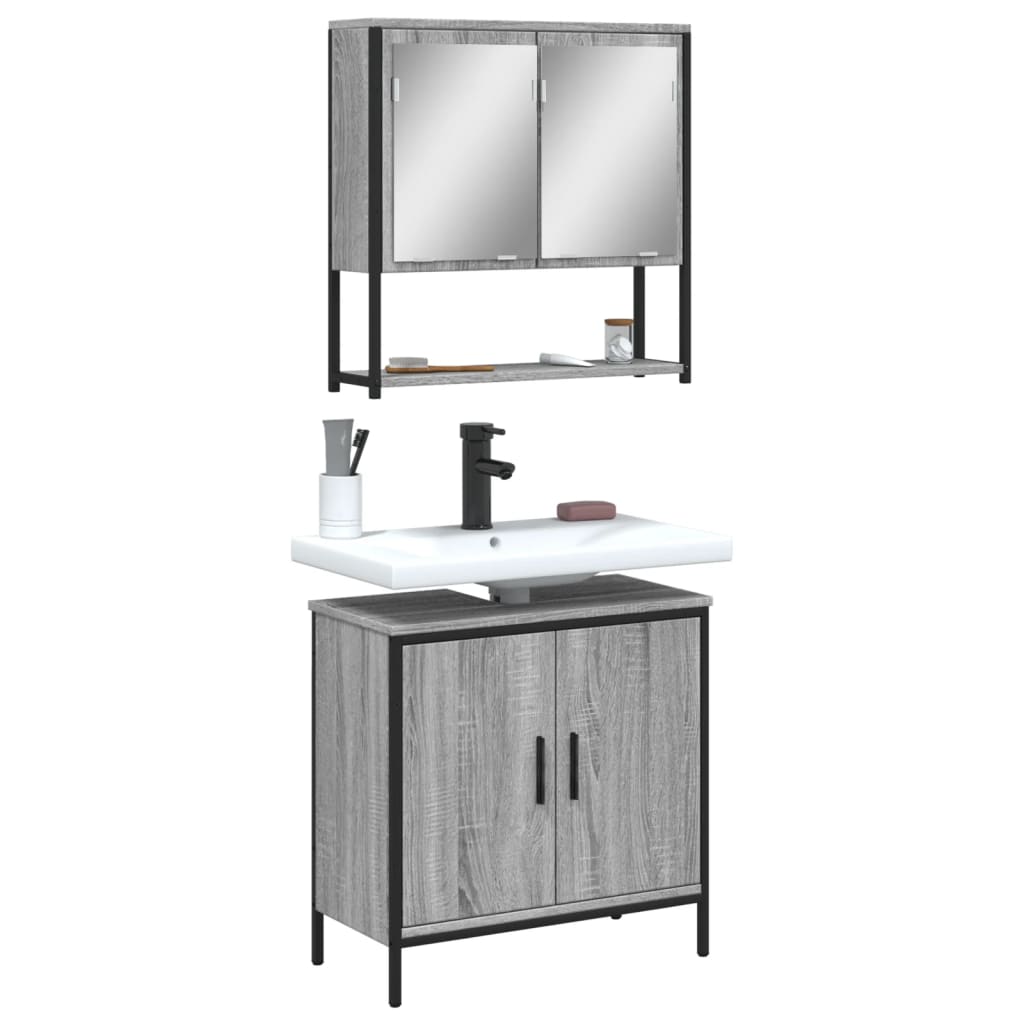 Vetonek Set de muebles de baño 2 pzas madera contrachapada gris sonoma