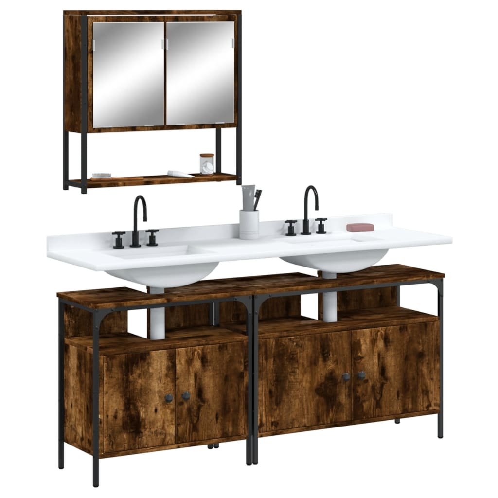 Vetonek Set de muebles baño 3 pzas madera contrachapada roble ahumado