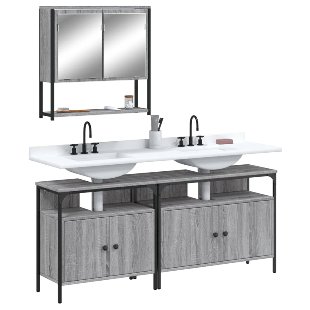 Vetonek Set de muebles de baño 3 pzas madera contrachapada gris sonoma