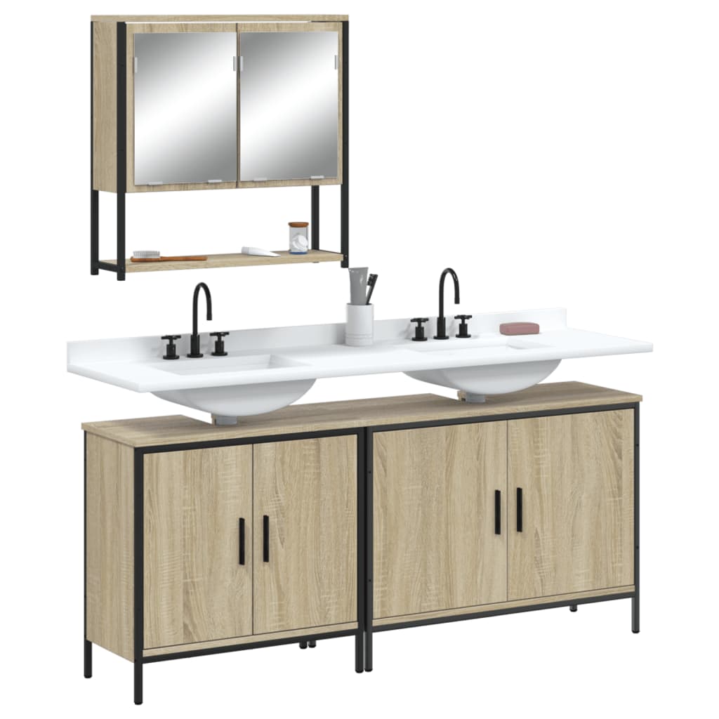 Vetonek Set de muebles de baño 3 pzas madera contrachapada roble Sonoma