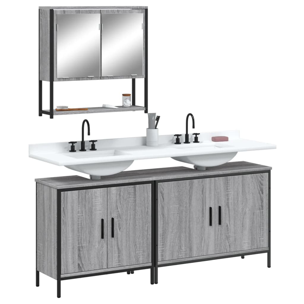 Vetonek Set de muebles de baño 3 pzas madera contrachapada gris sonoma