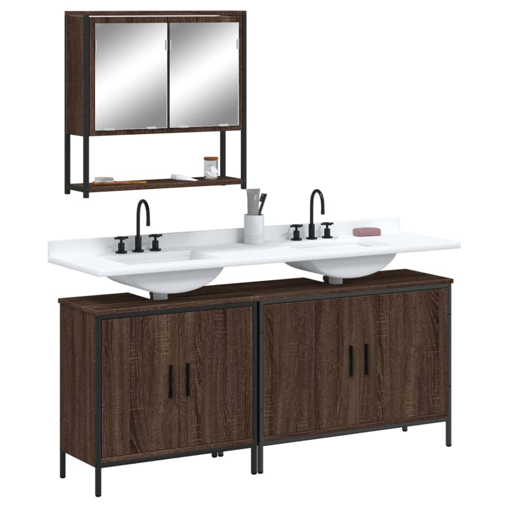 Vetonek Set de muebles baño 3 pzas madera contrachapada roble marrón